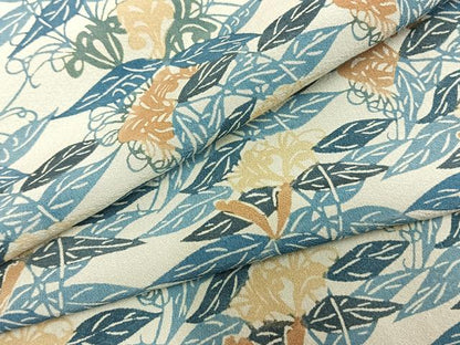 平和屋着物▽上質な小紋 単衣 型染め 草花文 正絹 逸品 AAAZ1759fy