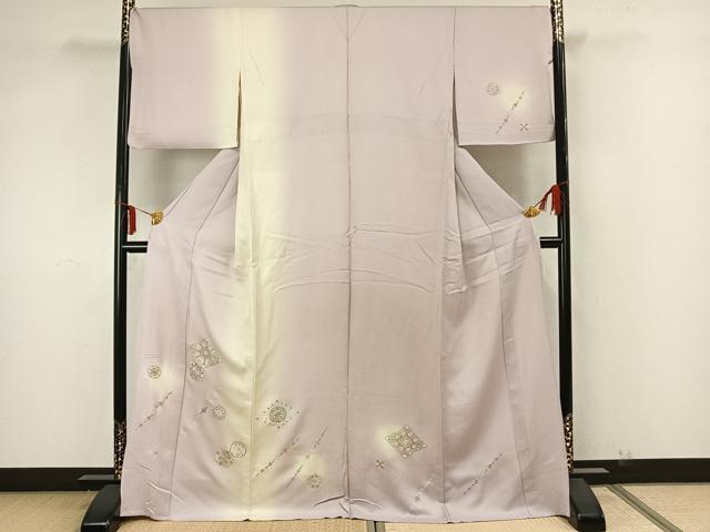 平和屋着物▽訪問着　単衣　刺繍　吉祥花文　暈し染め　金銀糸　正絹　逸品　AAAZ1760fy