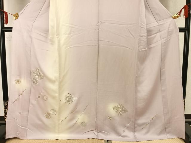 平和屋着物▽訪問着　単衣　刺繍　吉祥花文　暈し染め　金銀糸　正絹　逸品　AAAZ1760fy