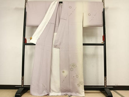 平和屋着物▽訪問着　単衣　刺繍　吉祥花文　暈し染め　金銀糸　正絹　逸品　AAAZ1760fy