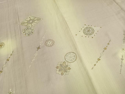 平和屋着物▽訪問着　単衣　刺繍　吉祥花文　暈し染め　金銀糸　正絹　逸品　AAAZ1760fy
