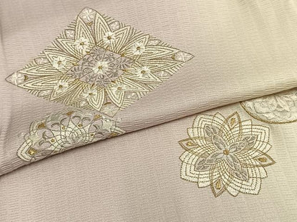 平和屋着物▽訪問着　単衣　刺繍　吉祥花文　暈し染め　金銀糸　正絹　逸品　AAAZ1760fy