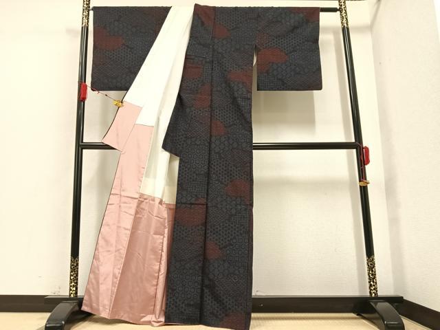 平和屋着物●結城紬　80亀甲　吉祥文　正絹　逸品　AAAZ1763ph