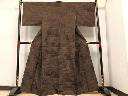平和屋着物●結城紬　100亀甲　吉祥草花文　正絹　逸品　AAAZ1764ph