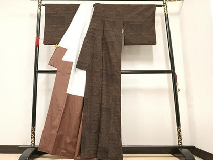 平和屋着物●結城紬　100亀甲　吉祥草花文　正絹　逸品　AAAZ1764ph