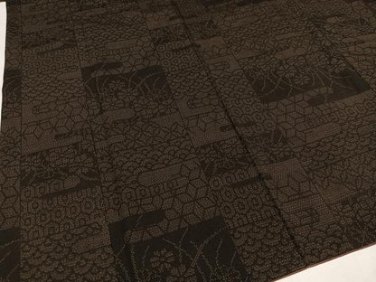 平和屋着物●結城紬　100亀甲　吉祥草花文　正絹　逸品　AAAZ1764ph