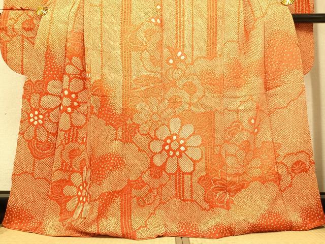 平和屋着物●豪華振袖 絞り 草花文 正絹 逸品 AAAZ1768ph