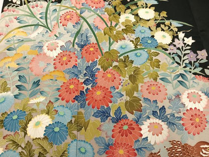平和屋着物●本加賀友禅作家 奥原一就 黒留袖 花鳥文 正絹 逸品 AAAZ1775ph