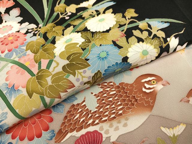 平和屋着物●本加賀友禅作家 奥原一就 黒留袖 花鳥文 正絹 逸品 AAAZ1775ph