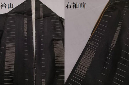 平和屋着物●本場染大島紬 変わり間道 黒地 正絹 逸品 AAAZ1796ph