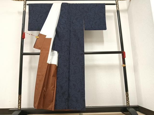平和屋着物●結城紬 80亀甲 唐草文 正絹 逸品 AAAZ1808ph