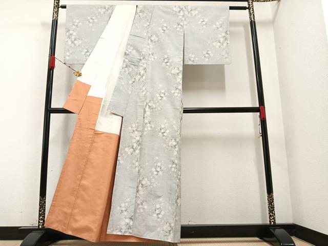 平和屋着物●上質な紬 枝梅文 正絹 逸品 AAAZ1811ph