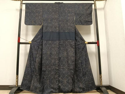平和屋着物●結城ちぢみ　麻の葉崩し　正絹　逸品　未使用　AAAZ1831ph