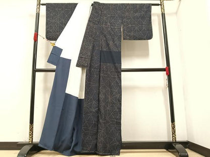 平和屋着物●結城ちぢみ　麻の葉崩し　正絹　逸品　未使用　AAAZ1831ph