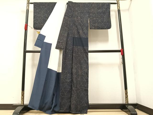 平和屋着物●結城ちぢみ　麻の葉崩し　正絹　逸品　未使用　AAAZ1831ph