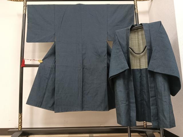 平和屋着物●男性 紬 アンサンブル 褐返色 正絹 逸品 未使用 AAAZ1923ph