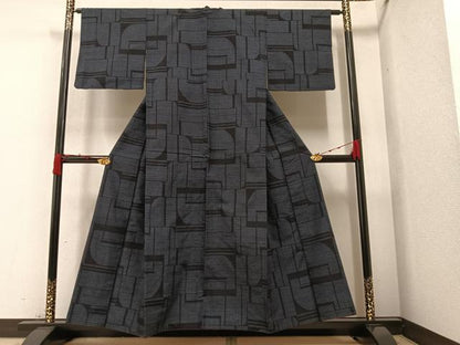平和屋着物●結城紬 80亀甲 幾何学文様 正絹 逸品 AAAZ1956ph
