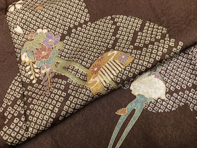 平和屋着物●上質な小紋 簪 櫛 花 金彩 正絹 逸品 AAAZ1971ph