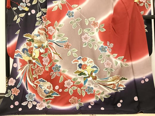 平和屋着物●豪華振袖　駒刺繍　鳳凰草花文　暈し染め　金彩　ロング丈　正絹　逸品　AAAZ1993ph