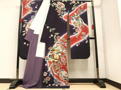 平和屋着物●豪華振袖　駒刺繍　鳳凰草花文　暈し染め　金彩　ロング丈　正絹　逸品　AAAZ1993ph