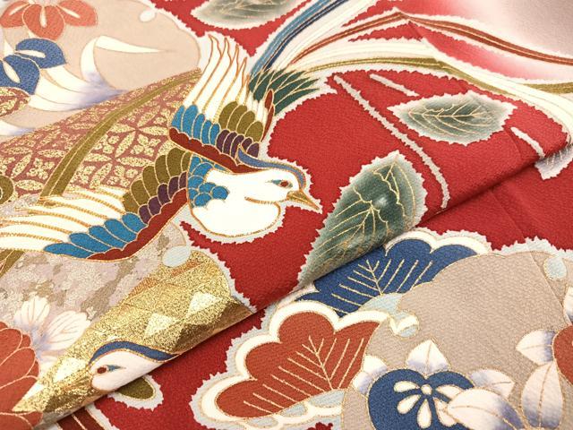 平和屋着物●豪華振袖　駒刺繍　鳳凰草花文　暈し染め　金彩　ロング丈　正絹　逸品　AAAZ1993ph