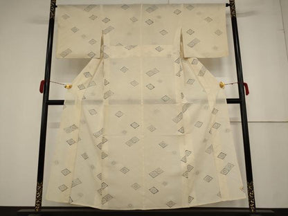 平和屋着物＊夏物　小紋　絽　花菱文　銀彩　正絹　逸品　AAAZ2006st