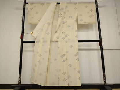 平和屋着物＊夏物　小紋　絽　花菱文　銀彩　正絹　逸品　AAAZ2006st
