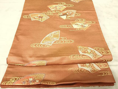 平和屋着物◎六通柄袋帯　唐織　地紙花文　金糸　正絹　逸品　AAAZ2129yx