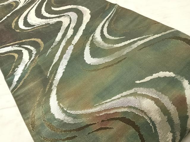 平和屋着物◎六通柄袋帯　流水文　銀糸　引箔　正絹　逸品　AAAZ2137yx