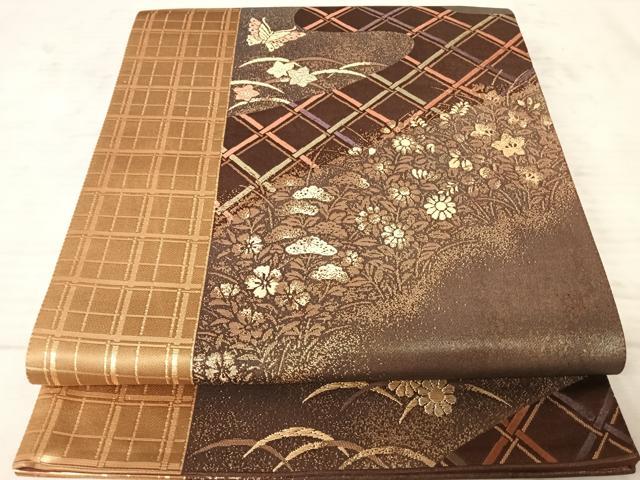 平和屋着物◎六通柄袋帯　花蝶文　金糸　引箔　正絹　逸品　AAAZ2139yx