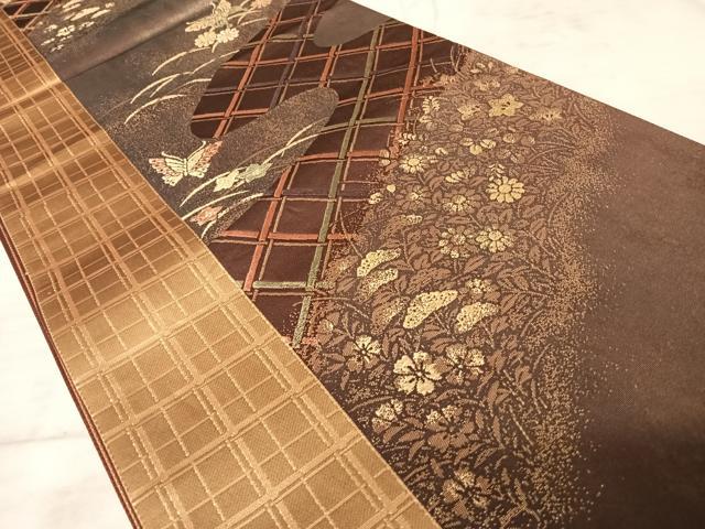 平和屋着物◎六通柄袋帯　花蝶文　金糸　引箔　正絹　逸品　AAAZ2139yx