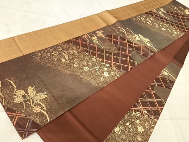 平和屋着物◎六通柄袋帯　花蝶文　金糸　引箔　正絹　逸品　AAAZ2139yx