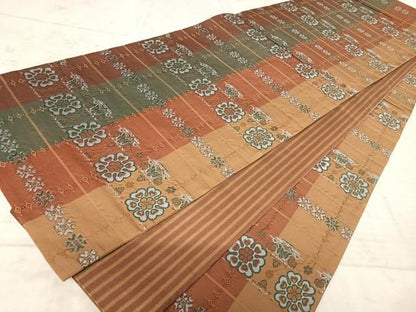平和屋着物◎全通柄袋帯　ふくれ織　横段花文　正絹　逸品　AAAZ2140yx