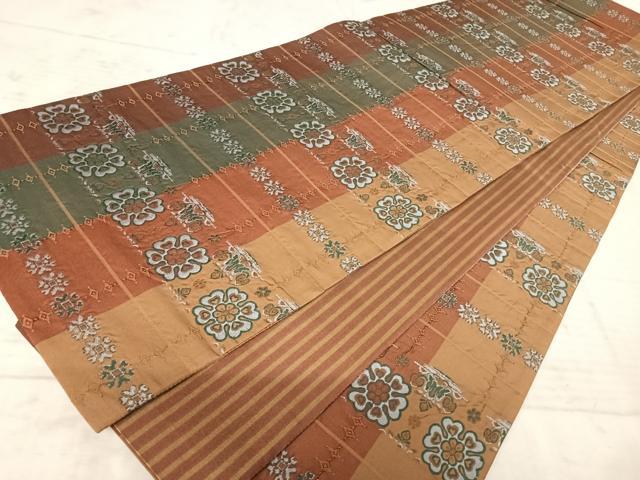 平和屋着物◎全通柄袋帯　ふくれ織　横段花文　正絹　逸品　AAAZ2140yx