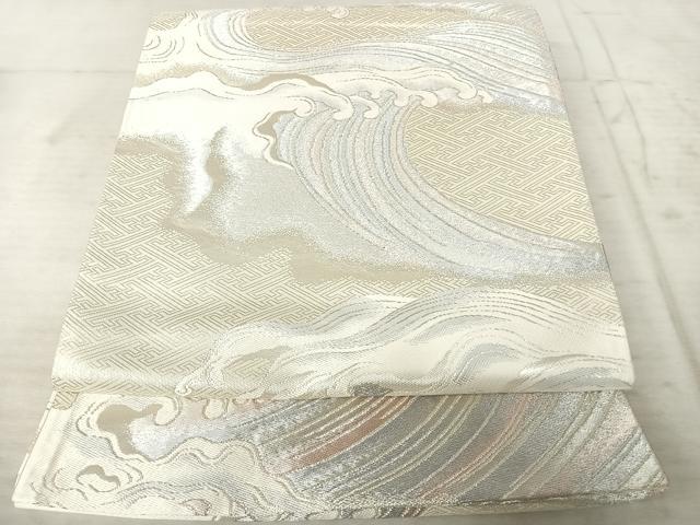 平和屋着物◎六通柄袋帯　唐織　立波文　銀糸　正絹　逸品　AAAZ2147yx