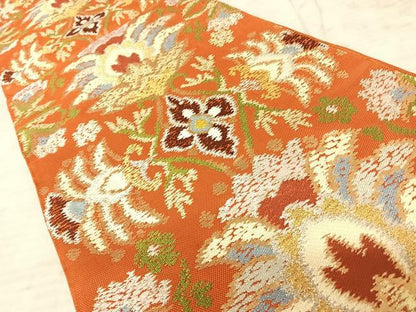 平和屋着物◎六通柄袋帯 更紗花文 金銀糸 正絹 逸品 AAAZ2151yx