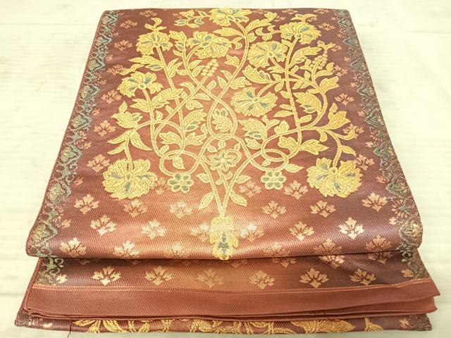 平和屋着物◎太鼓柄袋帯 更紗花文 金糸 正絹 逸品 AAAZ2155yx