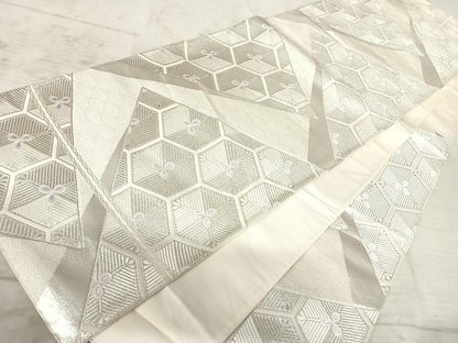 平和屋着物◎六通柄袋帯 唐織 亀甲松文 銀糸 正絹 逸品 AAAZ2157yx
