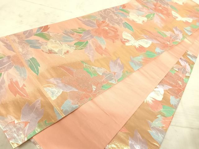 平和屋着物◎六通柄袋帯　花蝶文　金銀糸　正絹　逸品　AAAZ2161yx