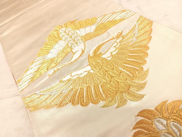 平和屋着物◎六通柄袋帯 唐織 双鶴文 金銀糸 正絹 逸品 AAAZ2163yx