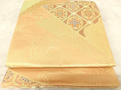 平和屋着物◎六通柄袋帯 唐織 亀甲花文 金糸 正絹 逸品 AAAZ2166yx