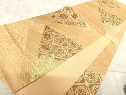 平和屋着物◎六通柄袋帯 唐織 亀甲花文 金糸 正絹 逸品 AAAZ2166yx
