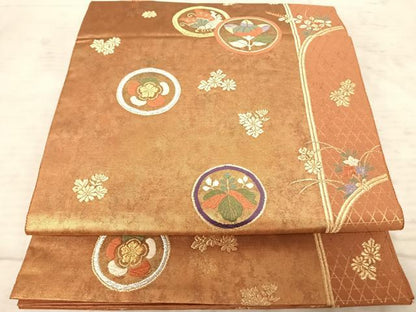 平和屋着物◎六通柄袋帯 唐織 花丸文 金銀糸 正絹 逸品 AAAZ2170yx