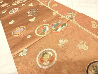 平和屋着物◎六通柄袋帯 唐織 花丸文 金銀糸 正絹 逸品 AAAZ2170yx
