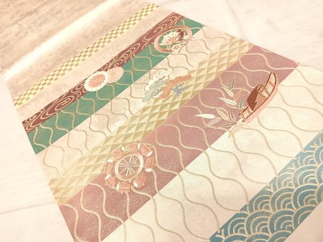 平和屋着物◎太鼓柄袋帯 駒刺繍 吉祥花文 金銀彩 正絹 逸品 AAAZ2179yx