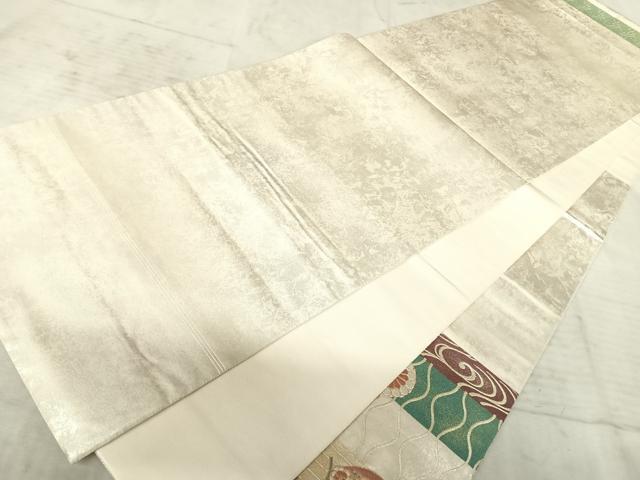 平和屋着物◎太鼓柄袋帯 駒刺繍 吉祥花文 金銀彩 正絹 逸品 AAAZ2179yx