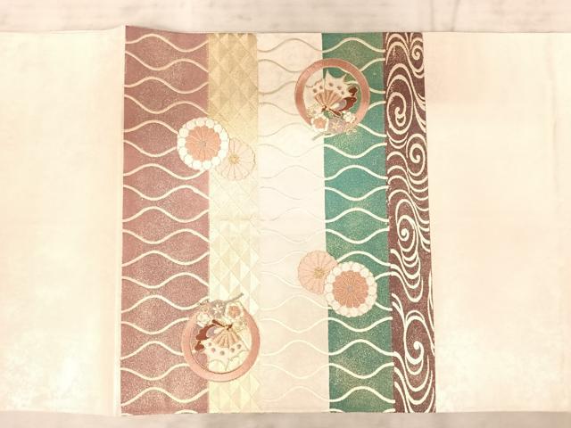 平和屋着物◎太鼓柄袋帯 駒刺繍 吉祥花文 金銀彩 正絹 逸品 AAAZ2179yx