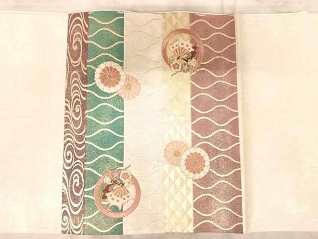 平和屋着物◎太鼓柄袋帯 駒刺繍 吉祥花文 金銀彩 正絹 逸品 AAAZ2179yx