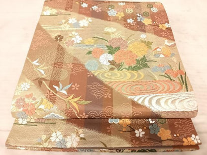 平和屋着物◎六通柄袋帯 唐織 流水花鳥文 金糸 正絹 逸品 AAAZ2183yx