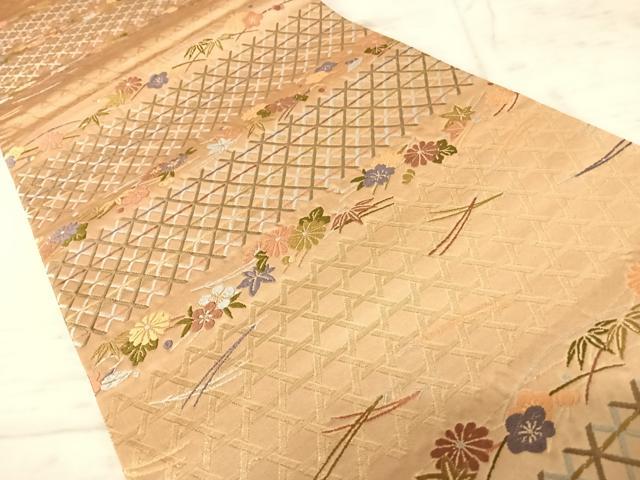 平和屋着物◎六通柄袋帯 唐織 横段花文 金糸 正絹 逸品 AAAZ2191yx